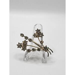 Vintage Austrian Rhinestone Floral Spray Brooch Silver Tone